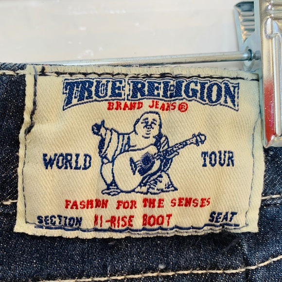 True Religion Hi-Rise Boot Jean Womens 29 X 30  Blue Rhinestone Pockets - Picture 3 of 15